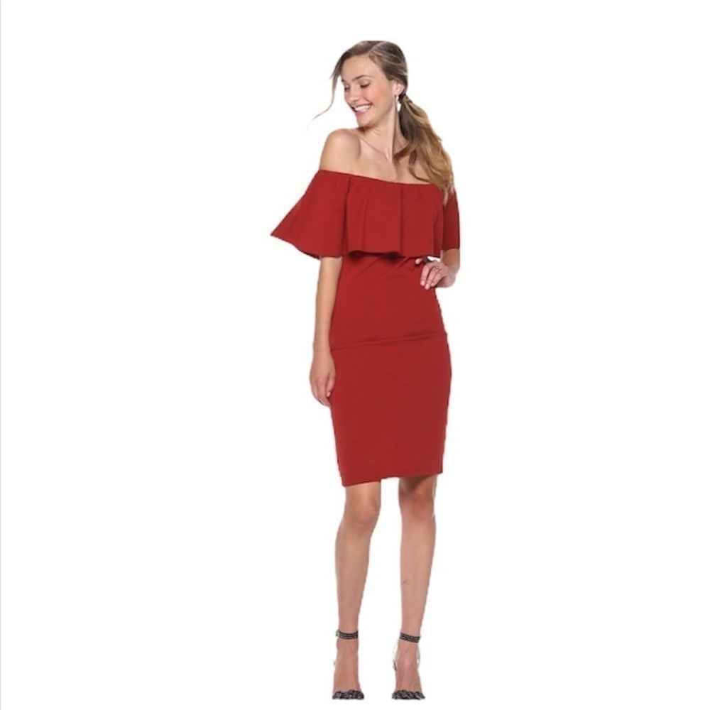 🆕 ALMOST FAMOUS M Juniors' Almost Famous Off Shoulder Flounce Bodycon Dress NWT